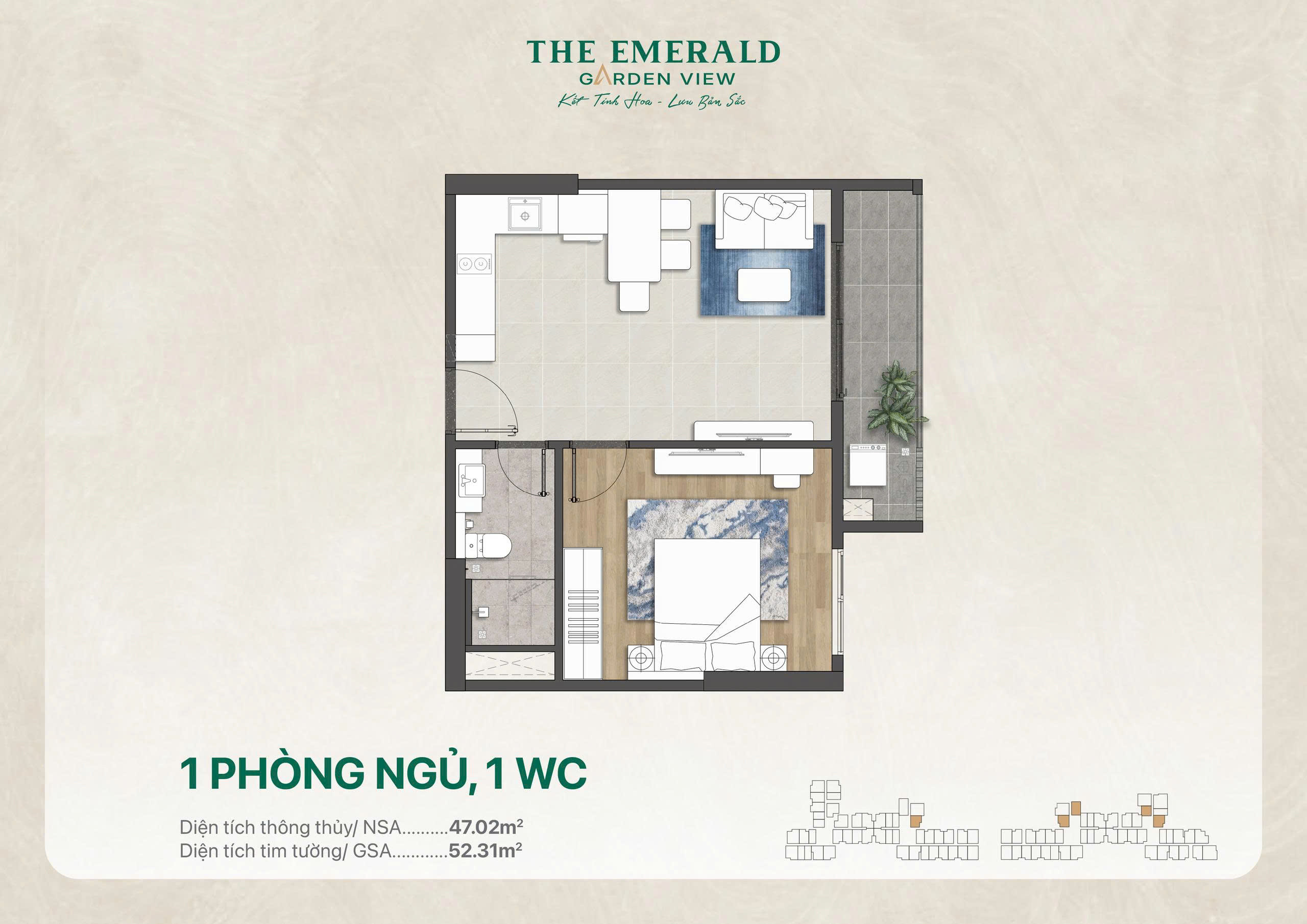 Căn hộ 1PN The Emerald Garden View